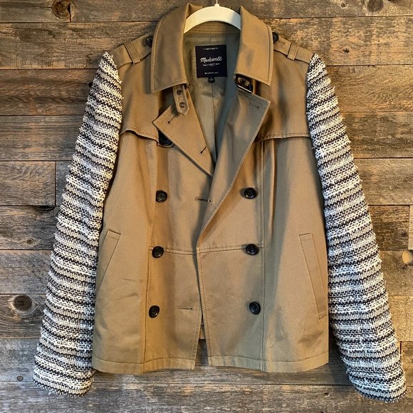 Madewell Crossweave Sweater Sleeve Tweed Trench Utility Jacket Olive XS - Picture 1 of 15